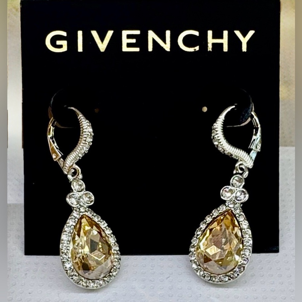 Givenchy Gold and Clear Teardrop Crystal Drop Earrings